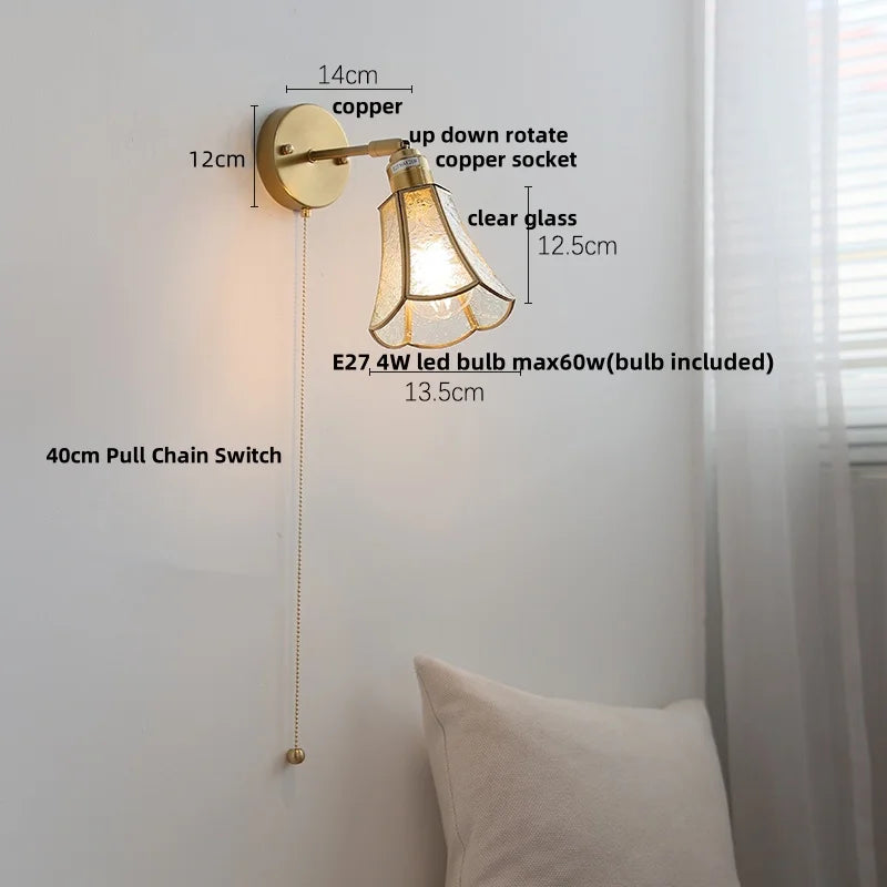 DecorBites™ Gray Glass LED Wall Lights, Pull Chain Switch, Modern Nordic Design