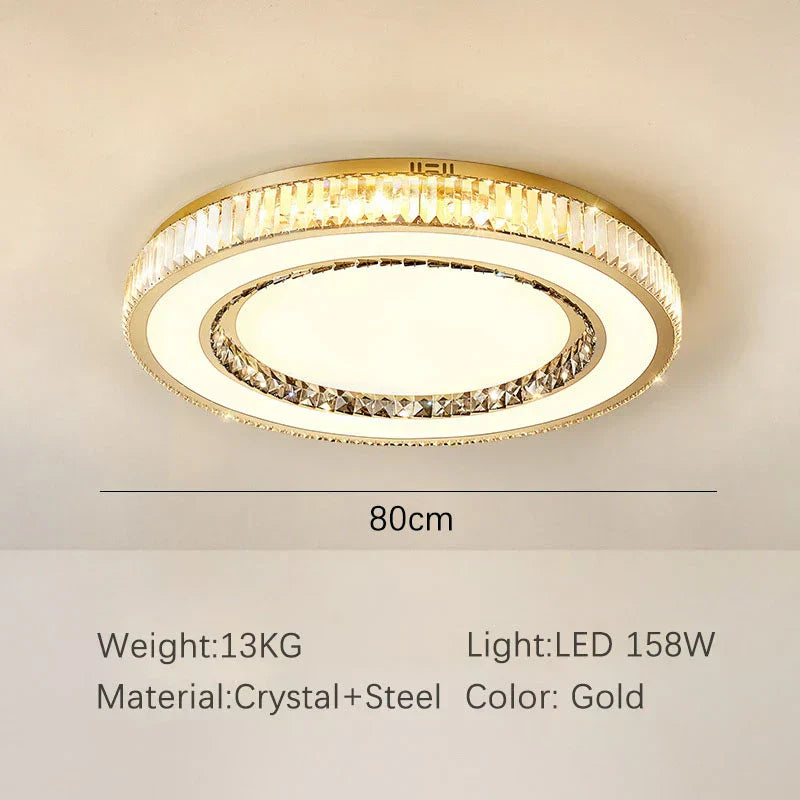 DecorBites™ ثريا سقف كريستال ذهبية مزدوجة الطبقات مصباح LED ديكور منزلي عصري فاخر