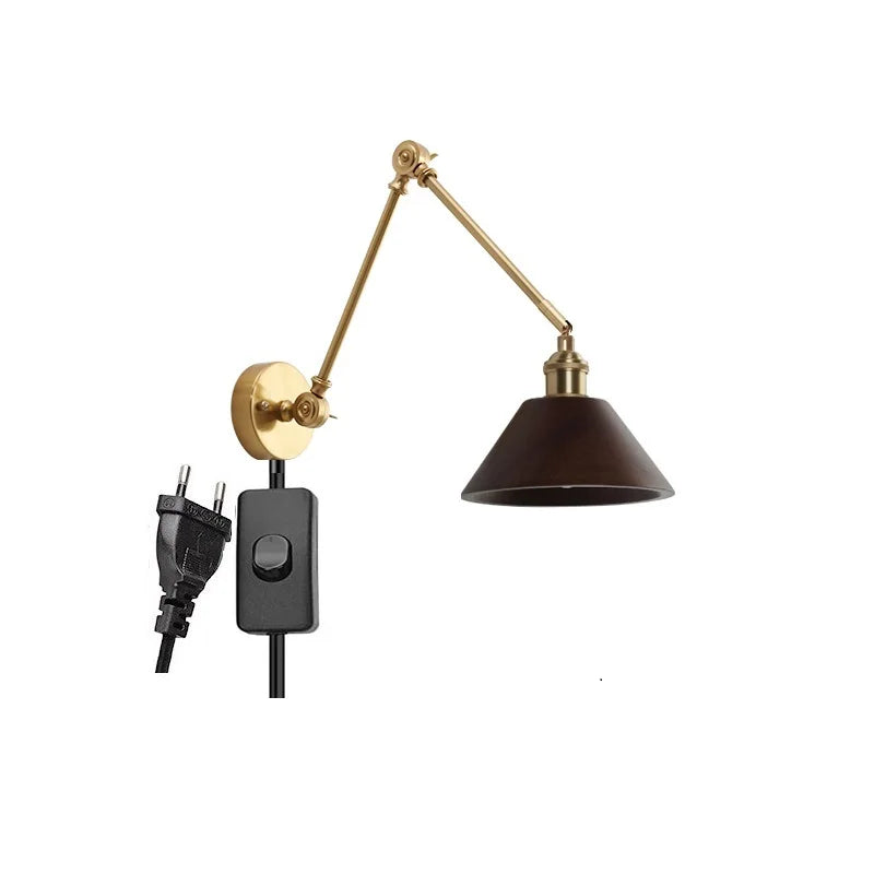 DecorBites™ Copper Swing Arm LED Wall Sconce with Pull Chain Switch, Modern Nordic Wooden Lamp