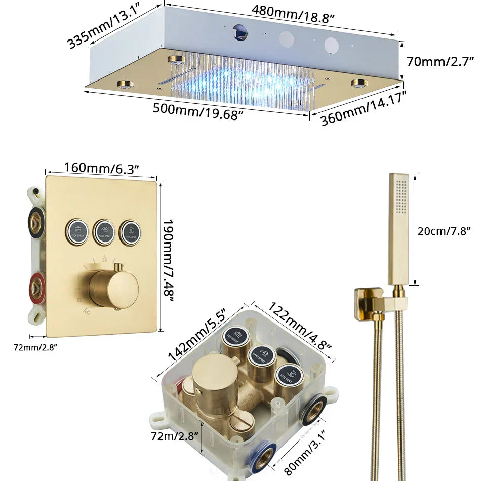 DecorBites™ 3-Way Shower System with Rainfall Waterfall Head and Bathtub Mixer Tap.