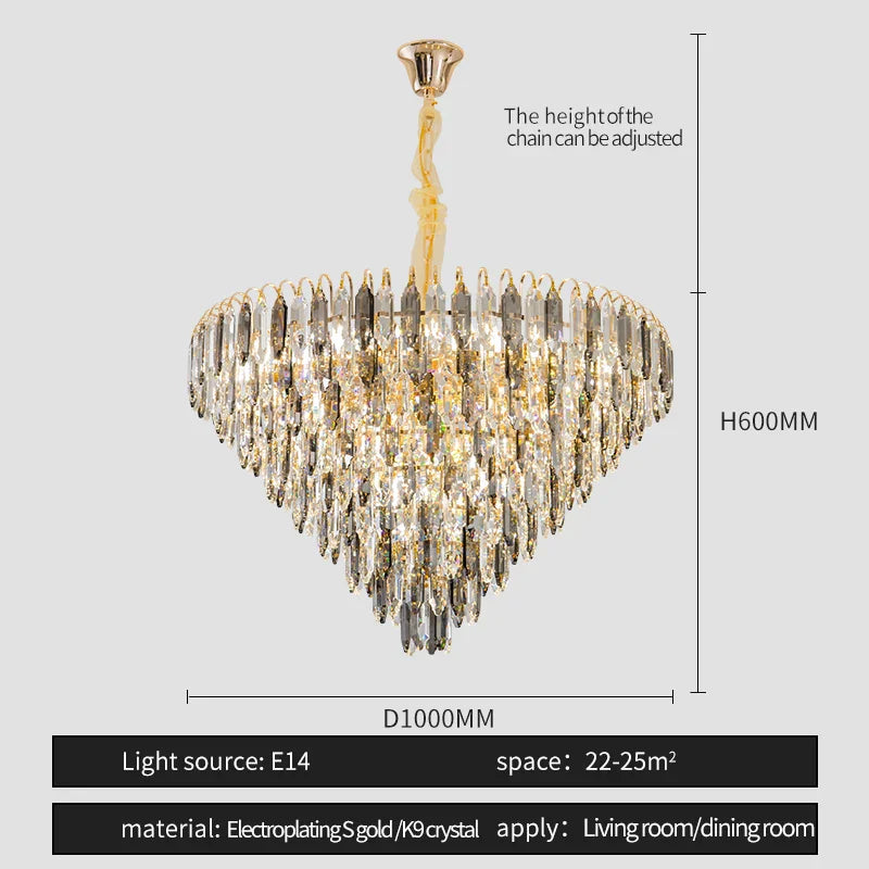 DecorBites™ Crystal Chandelier: Modern Luxury Round Main Lamp for Living Room & Staircase