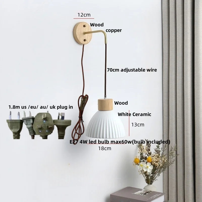 DecorBites™ Ceramic Wood Wall Sconce LED Light with Pull Chain Switch - Modern Nordic Style