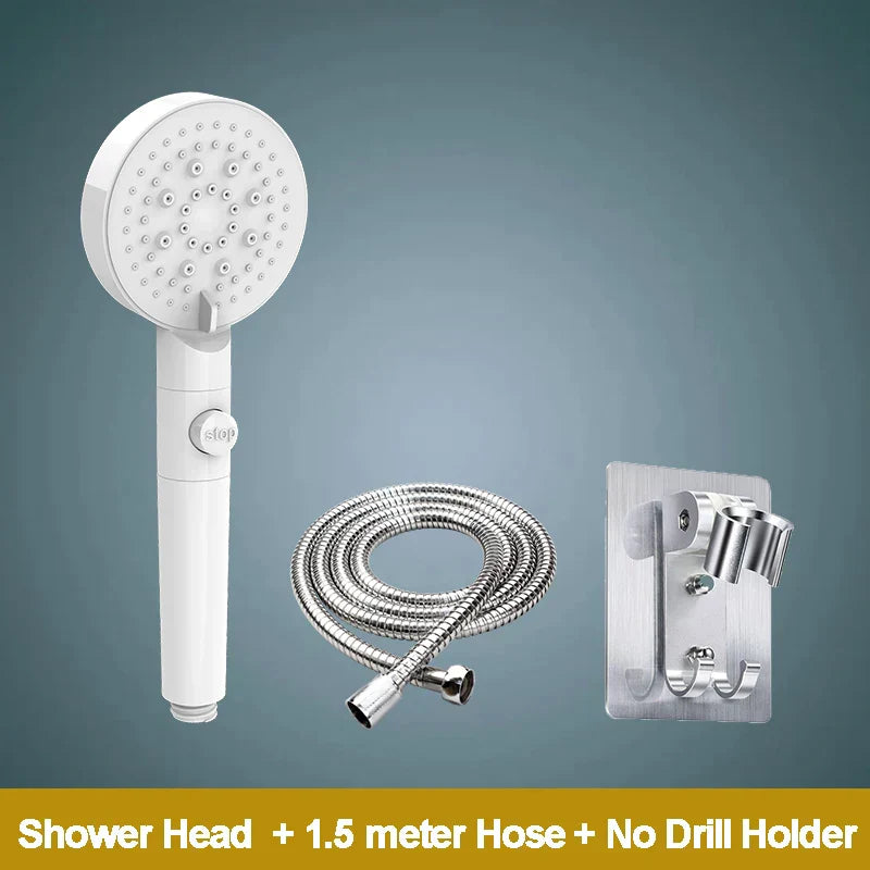 DecorBites™ 5-Function Shower Head with Stop Button, 10cm Panel, Silicone Gel Holes