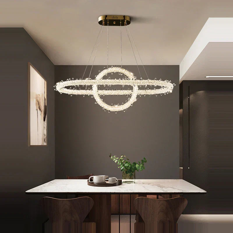 DecorBites™ Crystal Flower LED Chandelier Round Ring Pendant for Dining Living Room Lighting