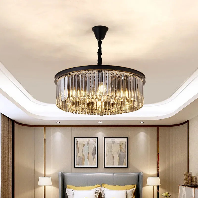 DecorBites™ مصابيح متدلية كريستالية ذهبية وسوداء معدنية، ثريات LED معلقة