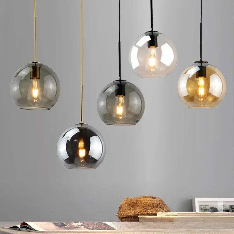 Modern Glass Ball Chandelier Lights for Dining Room Bar Kitchen Hanging Lamps Living Smoky Gray Glass Lampara Lustres Led Lights