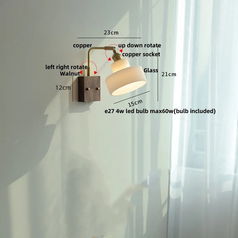 DecorBites™ Glass Pink LED Wall Lights Pull Chain Switch Rotatable Sconce Bedside Lamp