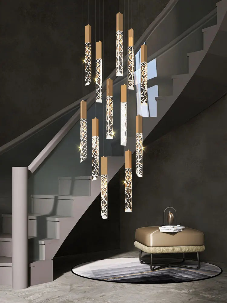 New Staircase Chandelier LED Modern Duplex Loft Spiral Long Chandelier Creative Villa Living Room Bedroom Hanging Crystal Light