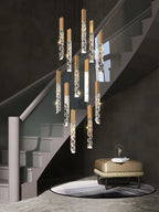 New Staircase Chandelier LED Modern Duplex Loft Spiral Long Chandelier Creative Villa Living Room Bedroom Hanging Crystal Light