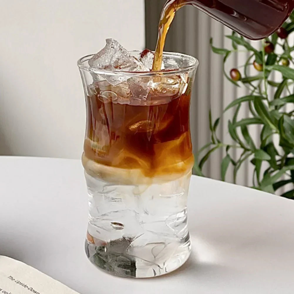 DecorBites™ Glass Bamboo Knot Mug - Cute Clear Glass Coffee Cup for Hot or Cold Drinks