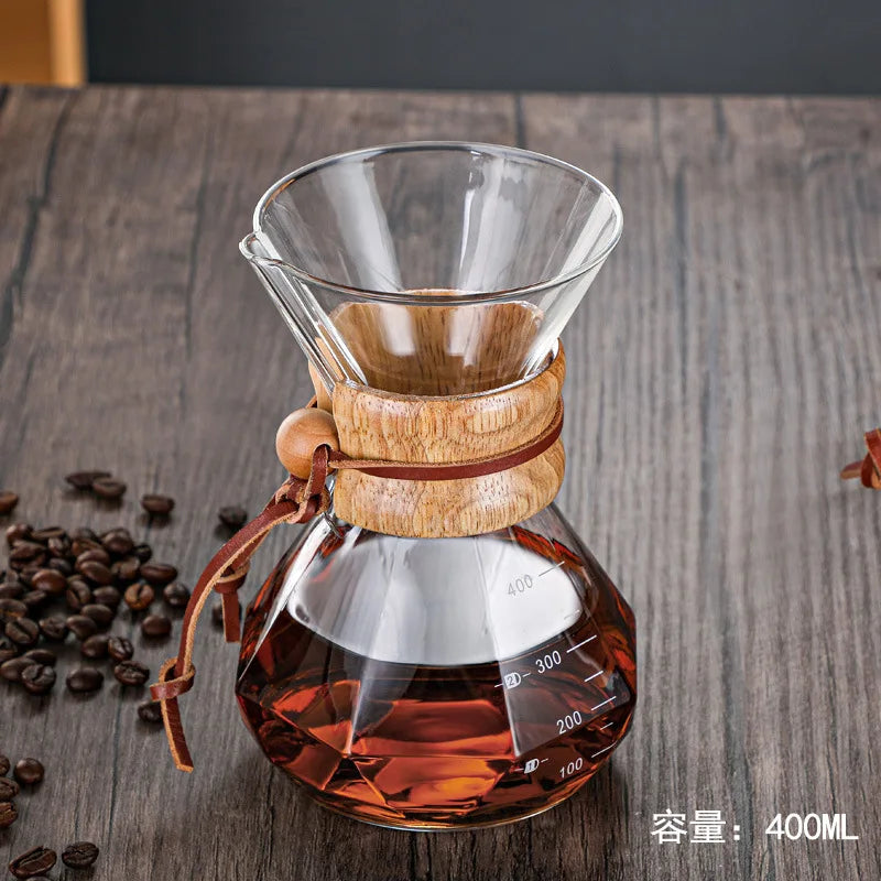 DecorBites™ Diamond Glass Hand Brew Coffee Maker Pot for Espresso Drip Cup Brewing