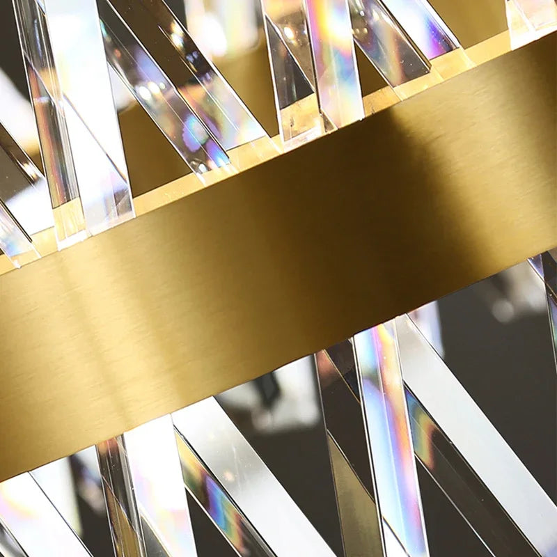 DecorBites™ ثريا كريستال ذهبية: وحدة إضاءة مستطيلة حديثة لغرفة الطعام بتقنية LED