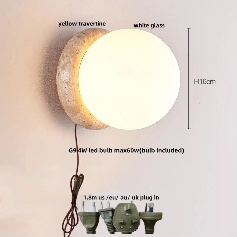 DecorBites™ LED Wall Light Travertine Base Modern Nordic Pull Chain Bedside Lamp