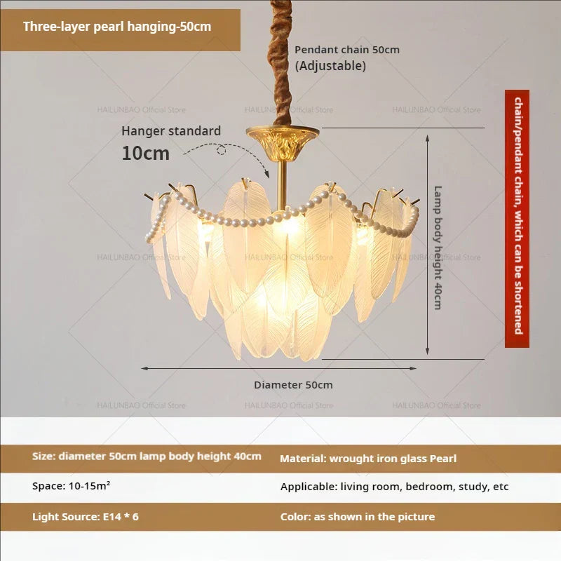 DecorBites™ Cream Wind Feather Pearl Crystal Chandelier for Luxury Living Room and Bedroom