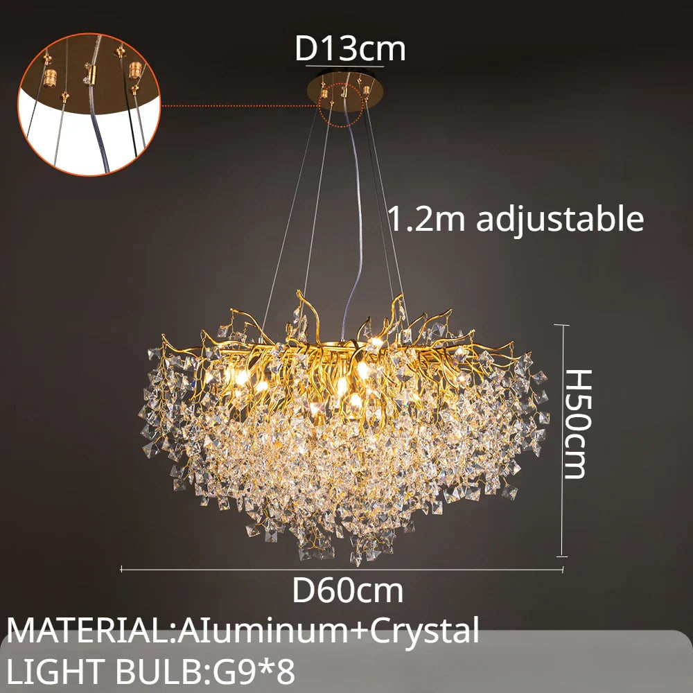 ثريا ديكور بايتس™ الذهبية الكريستالية LED المستديرة على شكل فرع شجرة