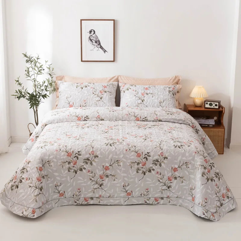DecorBites™ Cotton Quilted Bedspread Bed Cover Set for Queen King Double Bed