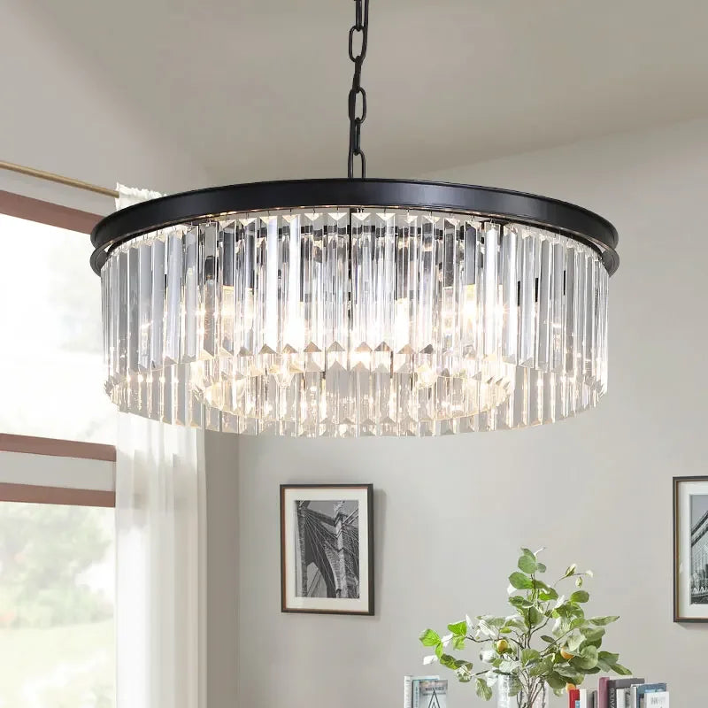 DecorBites™ مصابيح متدلية كريستالية ذهبية وسوداء معدنية، ثريات LED معلقة