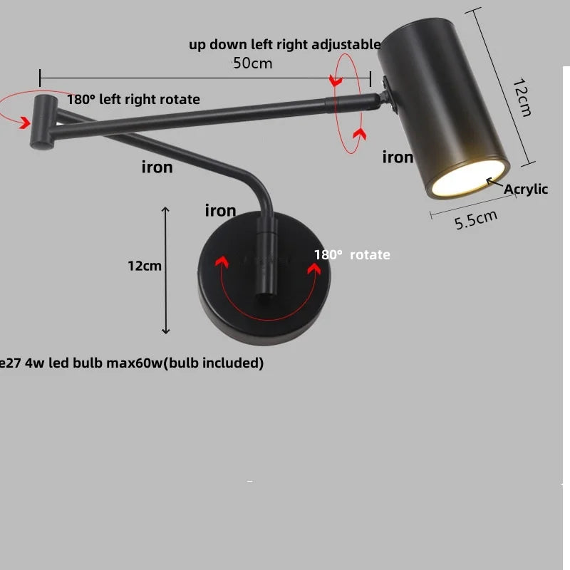 DecorBites™ Acrylic Iron LED Wall Lamp | Modern Rotate Black Stair Light | Dining Room Study Fixtures