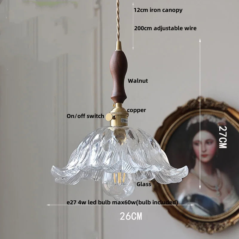 DecorBites™ Amber Glass Pendant Light Fixture with Copper Knob Switch