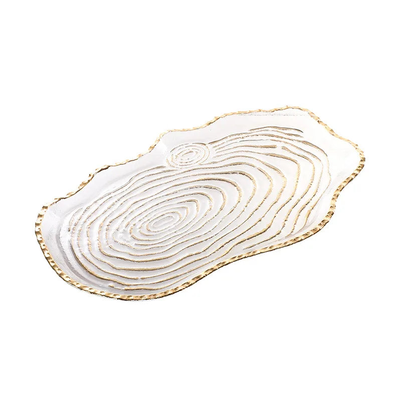 DecorBites™ Gold Foil Glass Tray Geometric Fruit Plate Home Decor Accessory