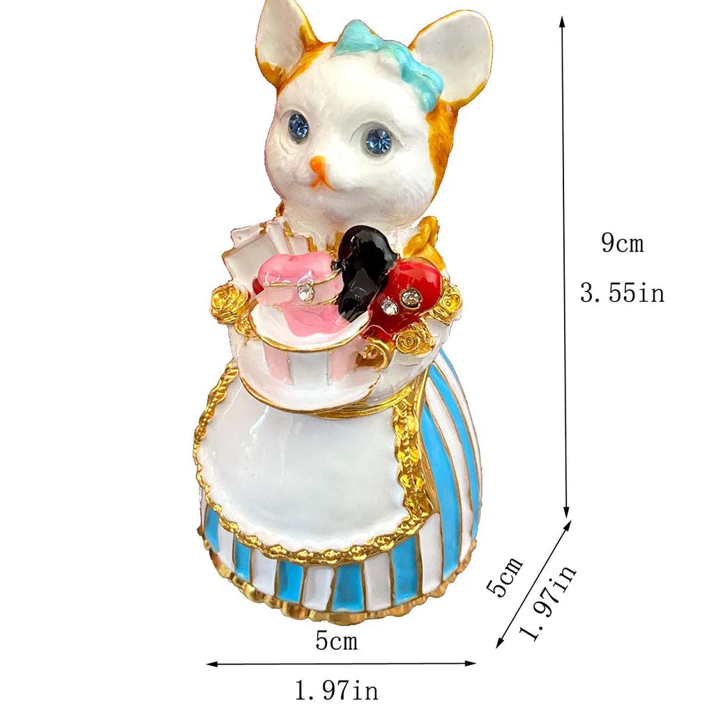 DecorBites™ Elegant Cat Jewelry Trinket Box | Hinged Enamel Figurines | Collectible Gift Holder