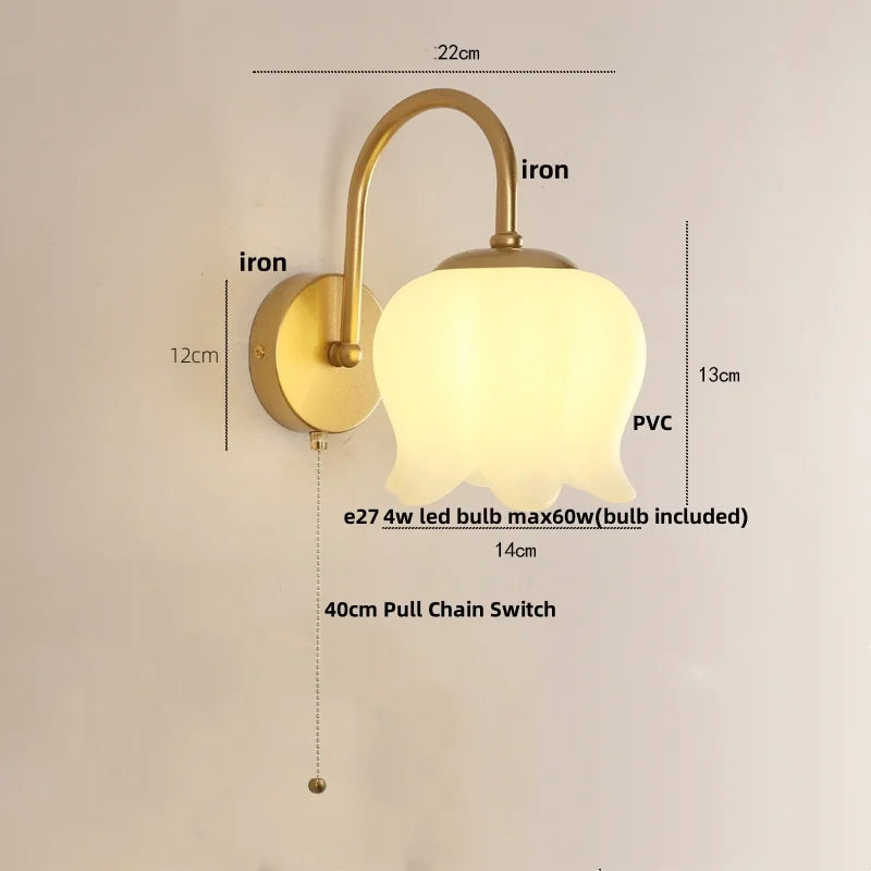 DecorBites™ Iron LED Wall Sconce Pull Chain Switch Stair Light Fixture for Study Hallway