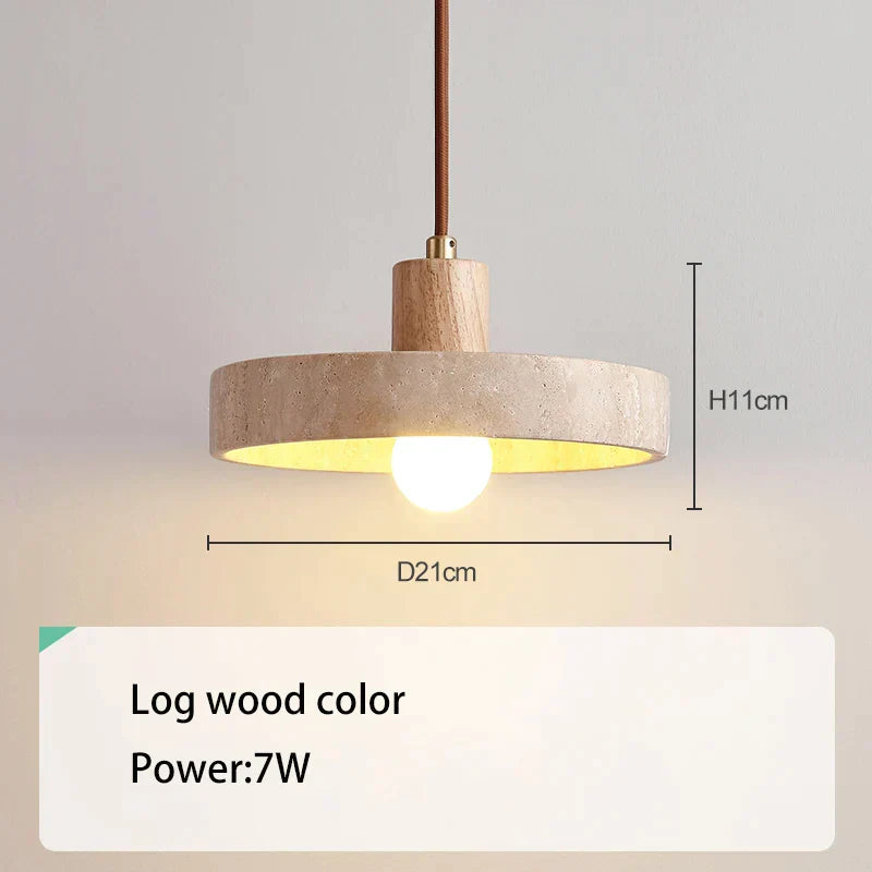 DecorBites™ Cream Style Wood Walnut Stone Pendant Light for Bedroom, E27 Bulb