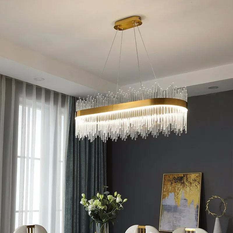 ثريا ذهبية كريستال من DecorBites™ مصابيح متدلية فاخرة قابلة للتعتيم لغرفة النوم وغرفة المعيشة