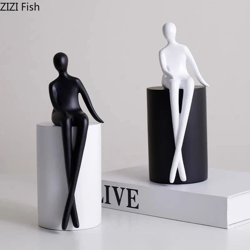 DecorBites™ Geometric Base Character Statue Decor - Resin Sculpture for Aesthetic Room Ornaments