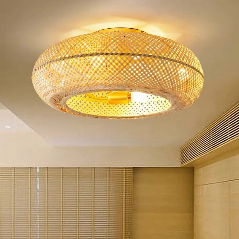 DecorBites™ Bamboo Ceiling Fan with Lights Remote Control 50cm Retractable Silent Blades