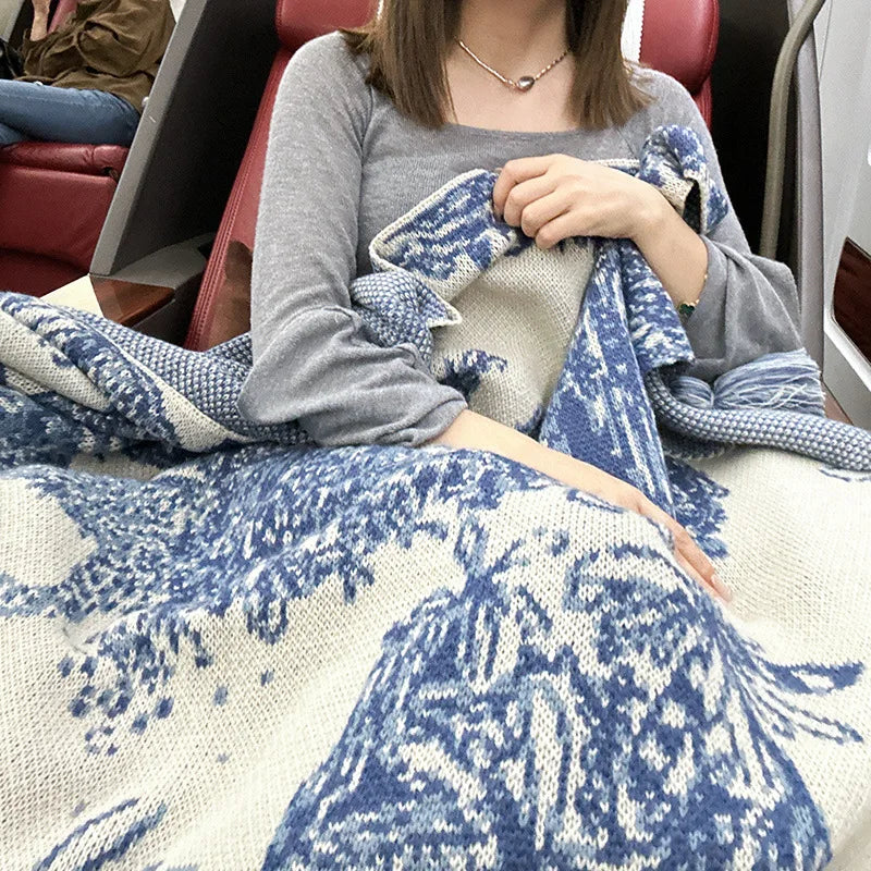Couverture tricotée DécoMorsures™ Encre Chinoise Confortable pour Toutes Saisons - Jeté de canapé et de lit doux