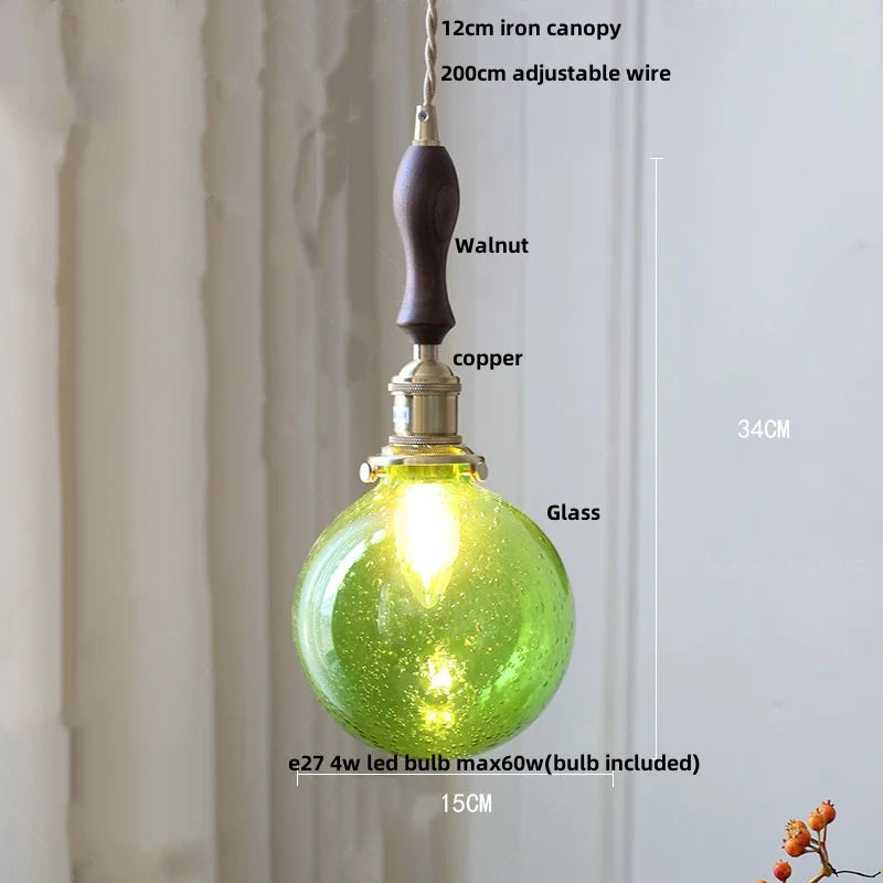 DecorBites™ Bubble Glass Ball LED Pendant Lamp with Copper Knob Switch - Nordic Modern Home Decor