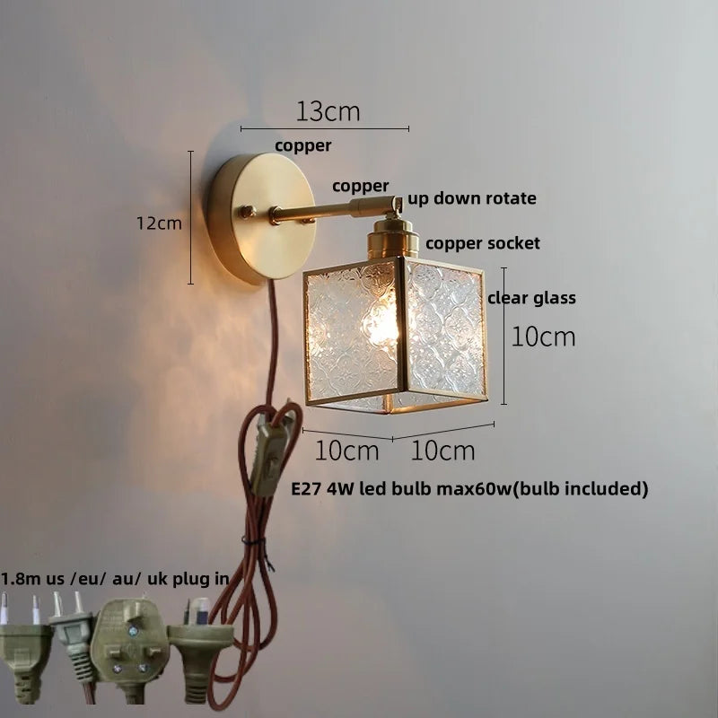 DecorBites™ مصباح حائط LED على الطراز الياباني مع مفتاح سحب زجاجي شفاف ومصباح بجانب السرير