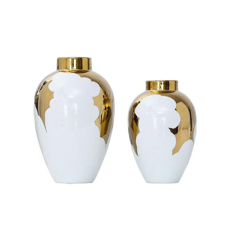 Vase en céramique or et blanc DecorBites™ pour une décoration d'intérieur et une présentation florale élégantes