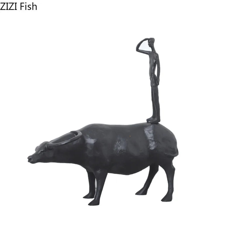 DecorBites™ Cowherd Shepherd Boy Resin Figure Sculpture for Modern Home Decor