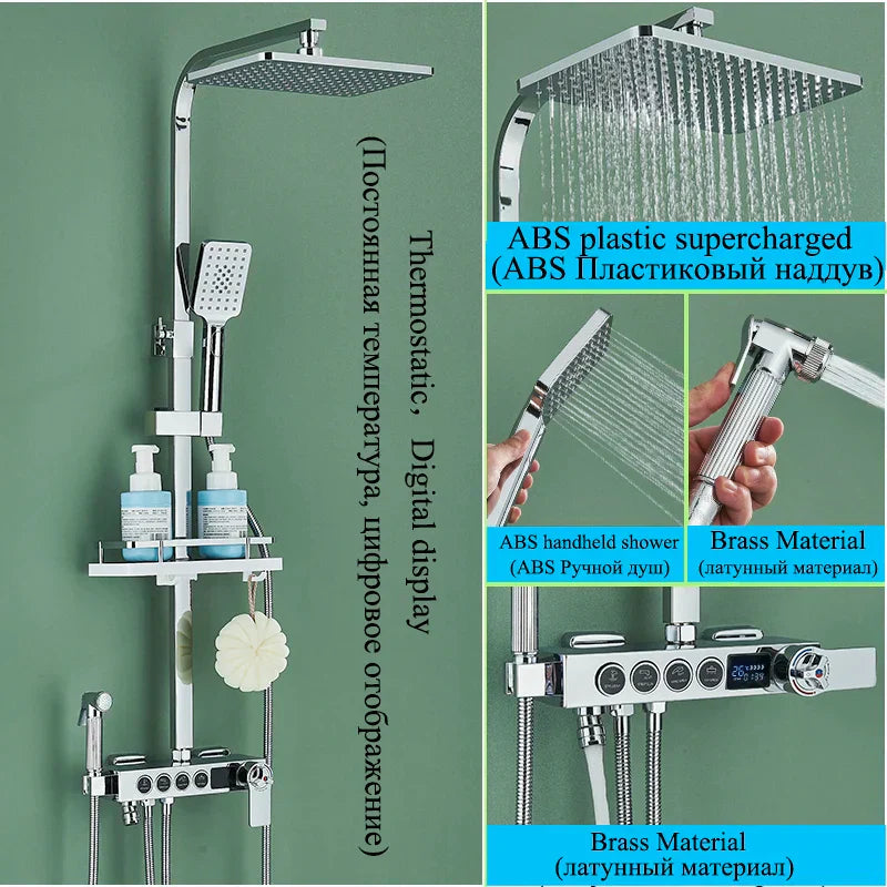 DecorBites™ Digital Display Thermostatic Shower Faucet Set Rainfall Shower Mixer