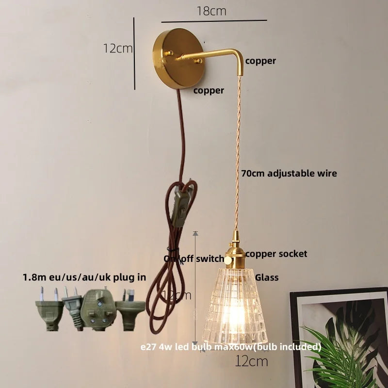 مصباح حائط DecorBites™ زجاجي شفاف LED مع مفتاح سحب لسلسلة الديكورات العصرية