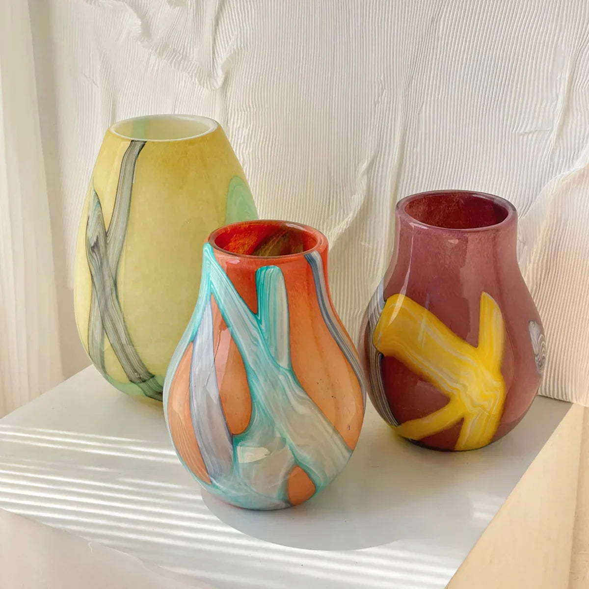 DecorBites™ Irregular Geometric Graffiti Glass Vase for Floral Arrangement and Home Decoration