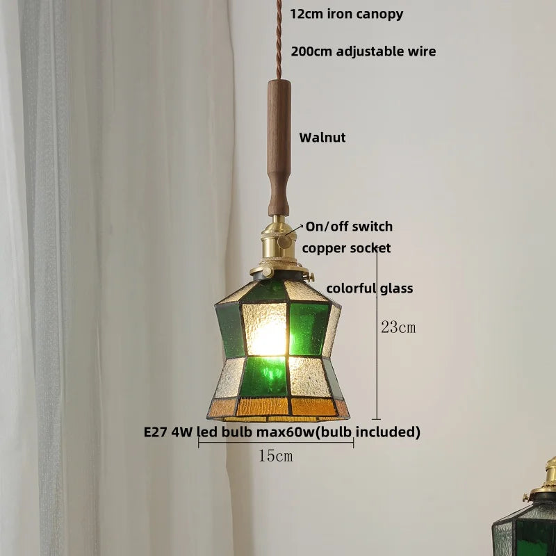 DecorBites™ Glass LED Pendant Lamp Walnut Wood Copper Switch Nordic Hanging Light