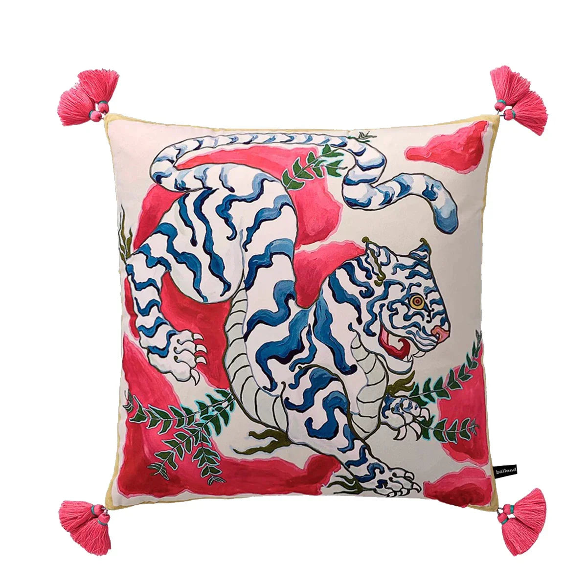 DecorBites™ Handmade Lumbar Pillow Case Lion Dog Floral Decorative Cover