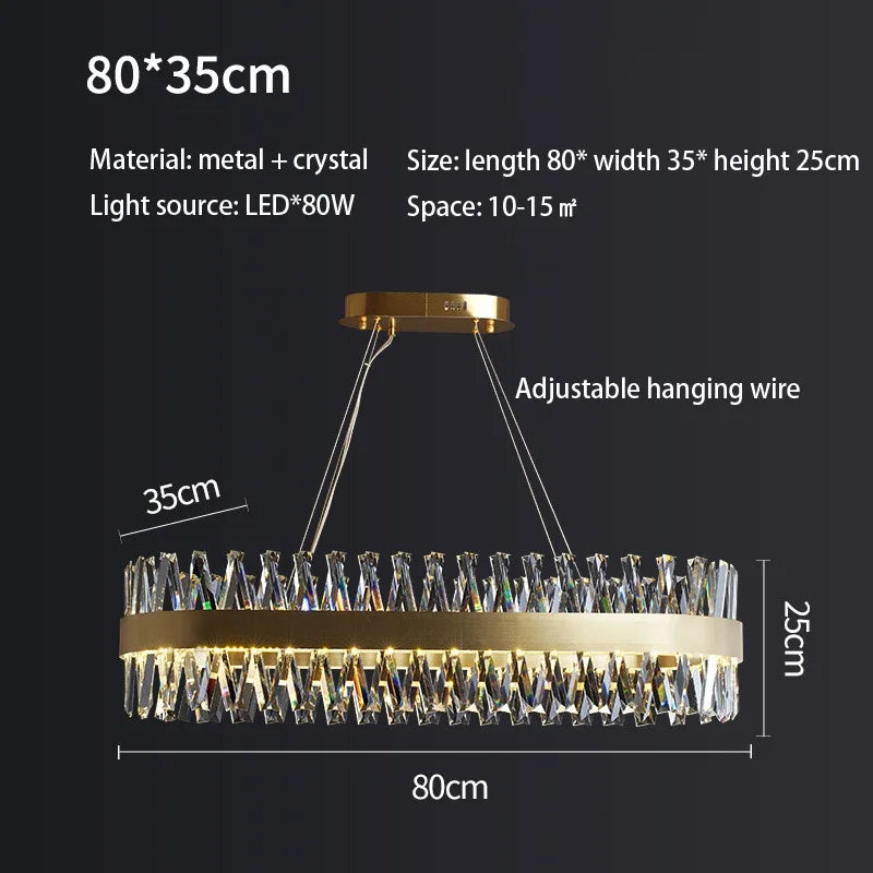 DecorBites™ Brushed Gold Rings Crystal Chandelier Ceiling Lamp