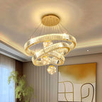 Modern Crystal Multi-Ring Pendant Light in Brushed Steel