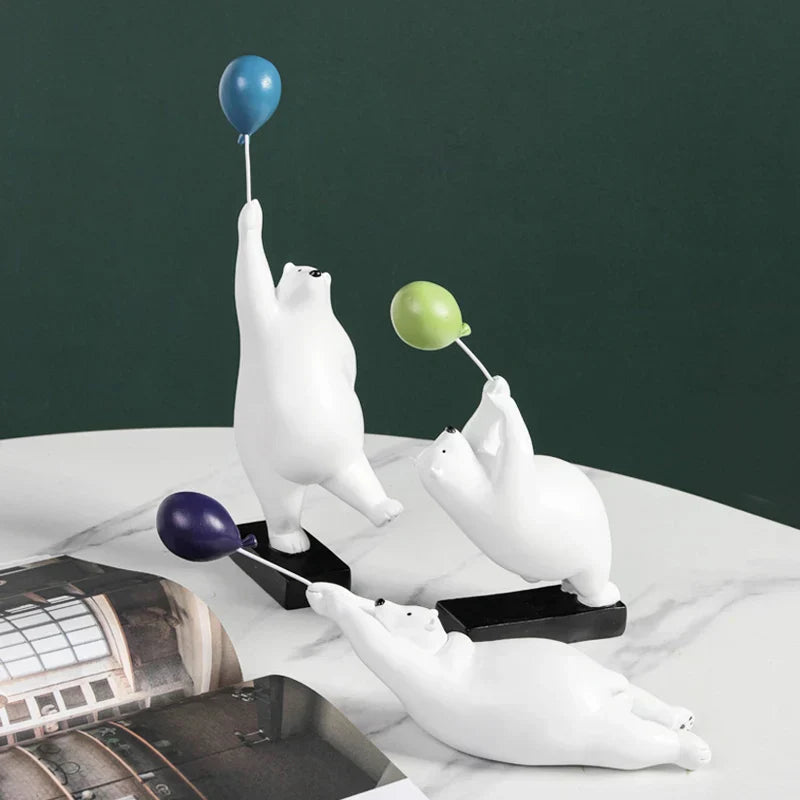 DecorBites™ Flying Bear Balloon Figurines: Modern Home Wall Decoration & Gift