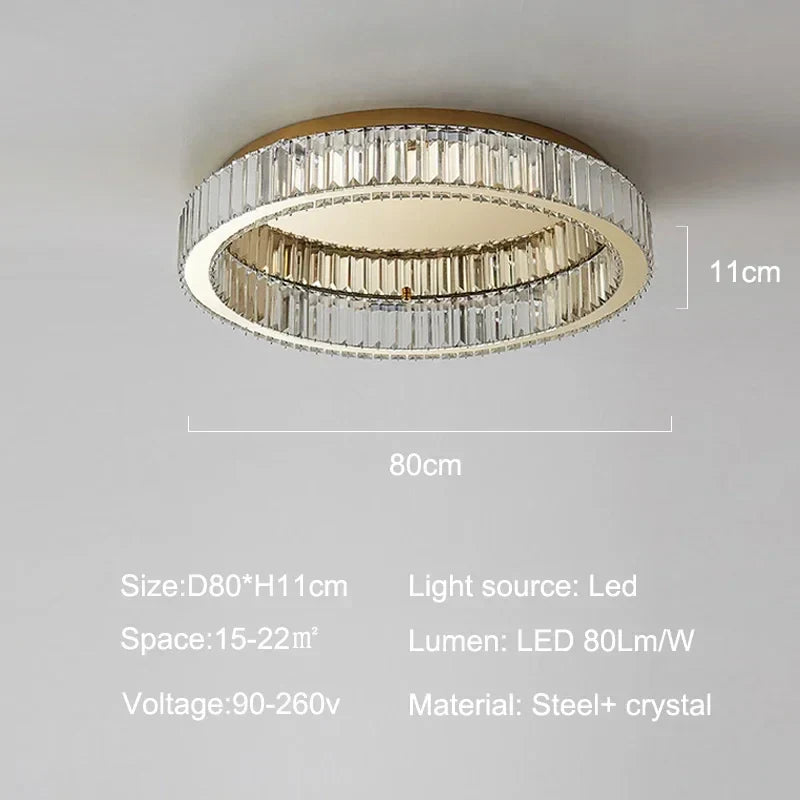 DecorBites™ Gold Crystal Ceiling Light Ring LED - إضاءة منزلية داخلية فاخرة حديثة