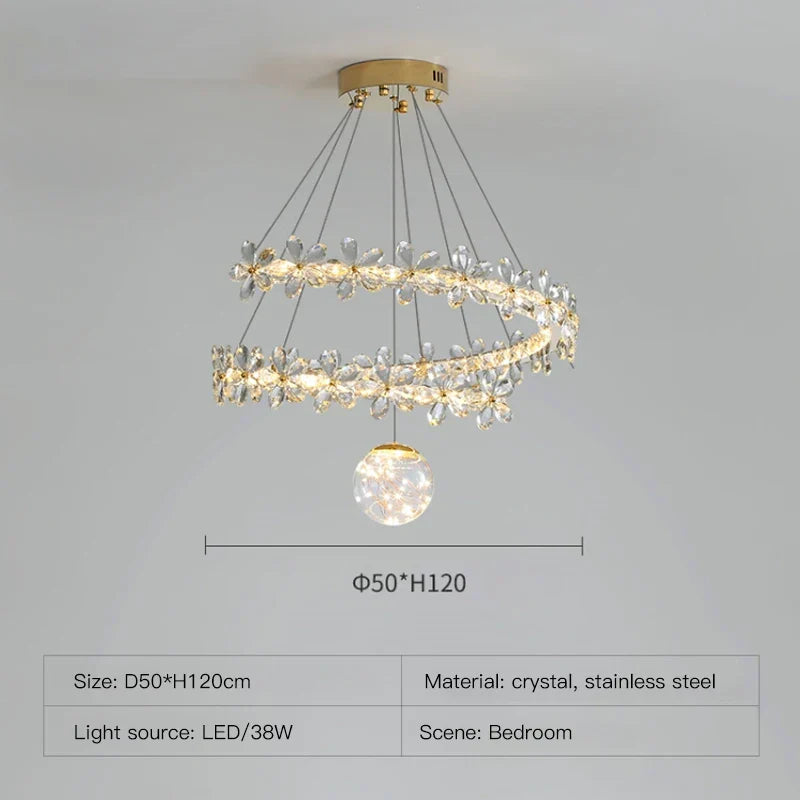ثريا كريستال ذهبية حلزونية بإضاءة LED من DecorBites™ لديكور المنزل