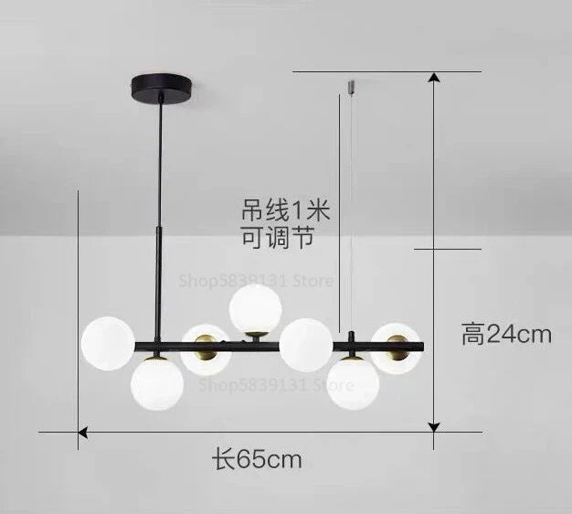 نجفة ديكور بايتس™ كروية زجاجية معلقة، ارتفاع قابل للتعديل، تصميم نورديك عصري