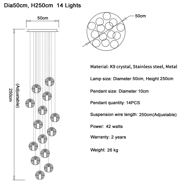 DecorBites™ Crystal Ball LED Chandelier Pendant Light for Living Room Kitchen Lighting