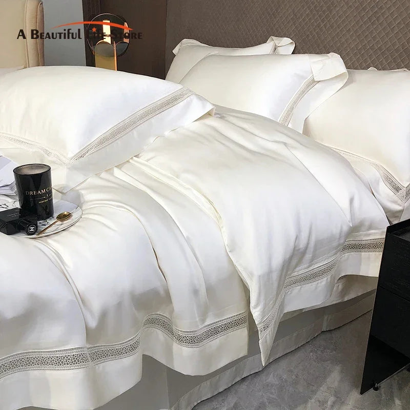 طقم مفروشات فاخر من الليوسل الأوكالبتوس DecorBites™ باللون الأبيض الشامباني الرمادي الوردي