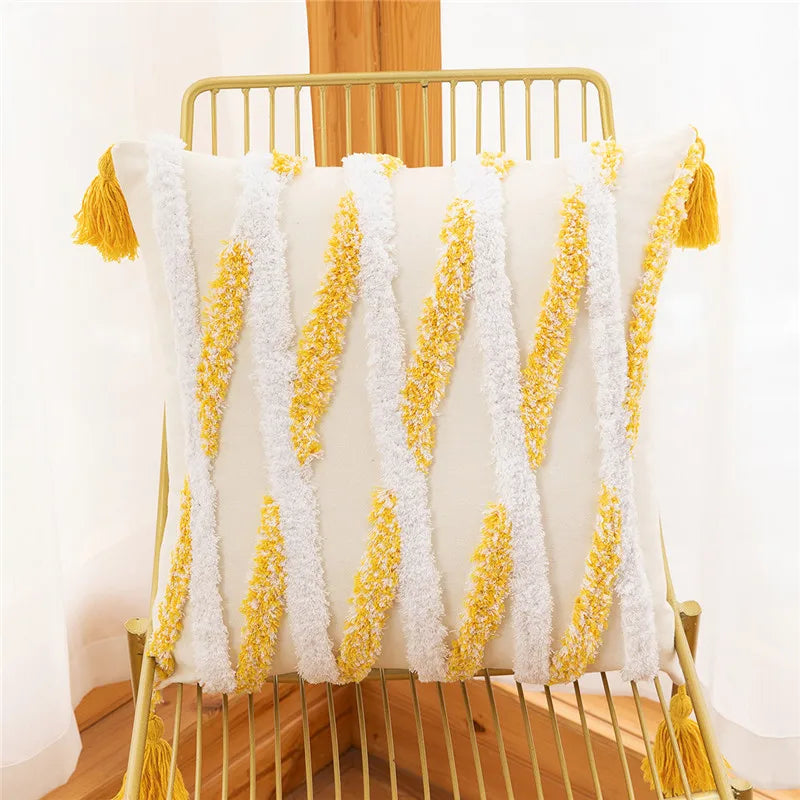 DecorBites™ Embroidered Geometric Leaves Pillow Cover Handmade Home Decor 30x50cm/45x45cm