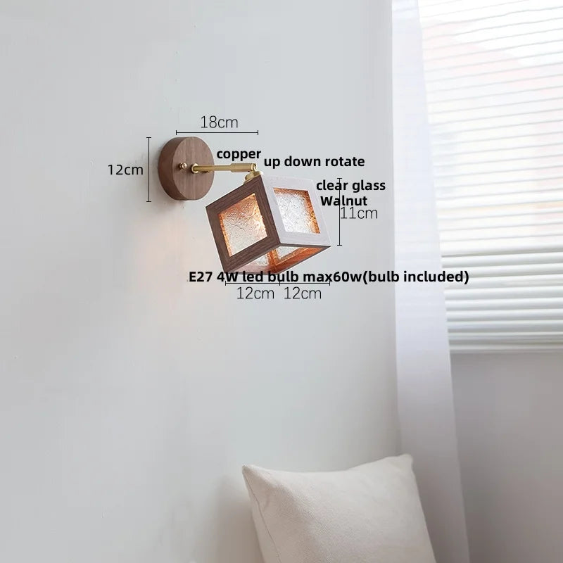 DecorBites™ LED Wall Lamp Sconce Walnut Wood Clear Glass Rotate Dining Room Mirror Light